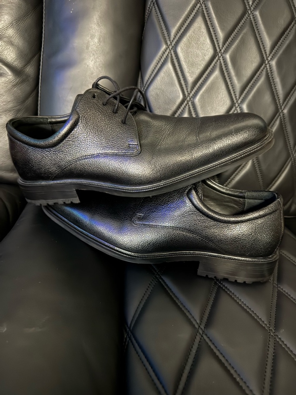 Cole Haan Black Leather Derby Shoes - Pebble Grain Lace-Up